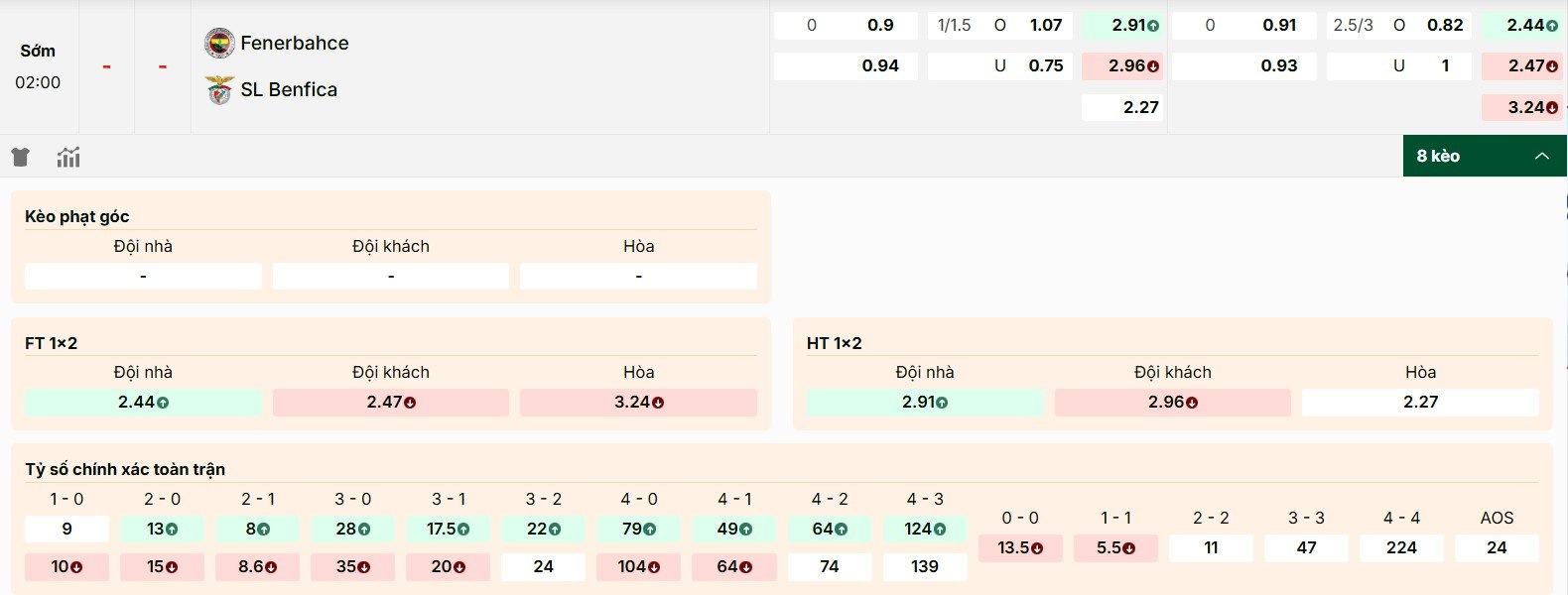 Bật mí kèo trong trận đấu Fenerbahce vs Benfica 
