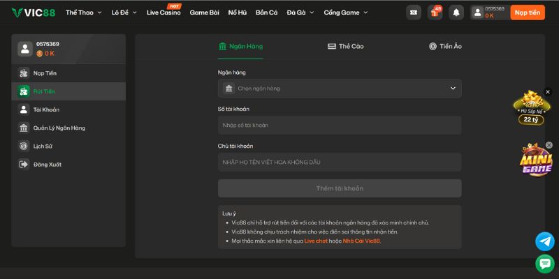 VIC88 – Nhà Cái Uy Tín Số 1 Với Tốc Độ Nạp/Rút Chỉ 20 Giây 4 Các bước rút tiền nhanh chóng tại VIC88
